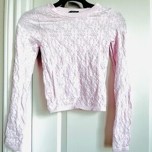 Pale Pink Floral-Textured Long Sleeve Top